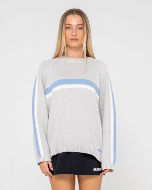 Rusty White Lines Long Sleeve Crew Neck Knit